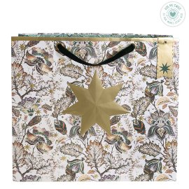 Christmas gift bag leaves star white green gold