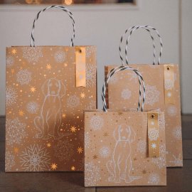 Christmas gift bags triple mix with dog and star motive
