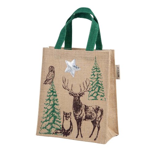 Gift bag jute sack Christmas forest animals