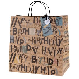 Gift Bag Organics Kraft Paper Birthday Newspaper Print XL