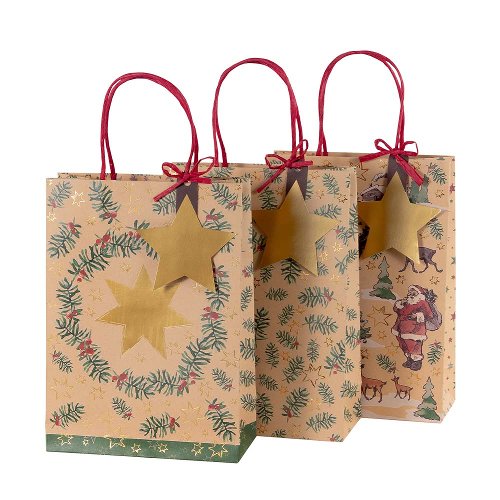 Gift bag set christmas trees kraft wreath branches santa