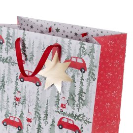 Gift bag Christmas trees cars XL