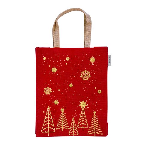 Gift bag jute Christmas stars tree