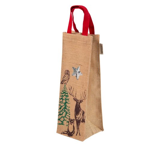 Bottle bag jute Christmas forest animals