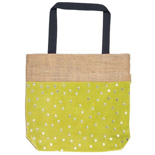 Shopper bag jute dots green