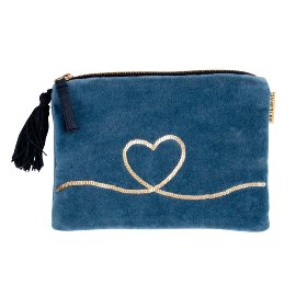 Cosmetic bag velvet heart blue