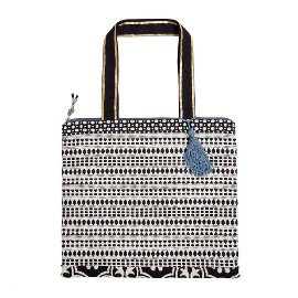 MAJOIE shopper bag woven black, white & blue