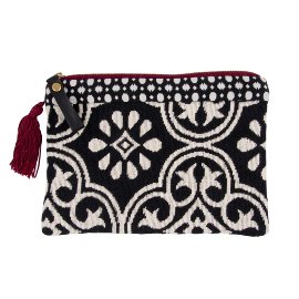 MAJOIE cosmetic bag woven black & white with tassel